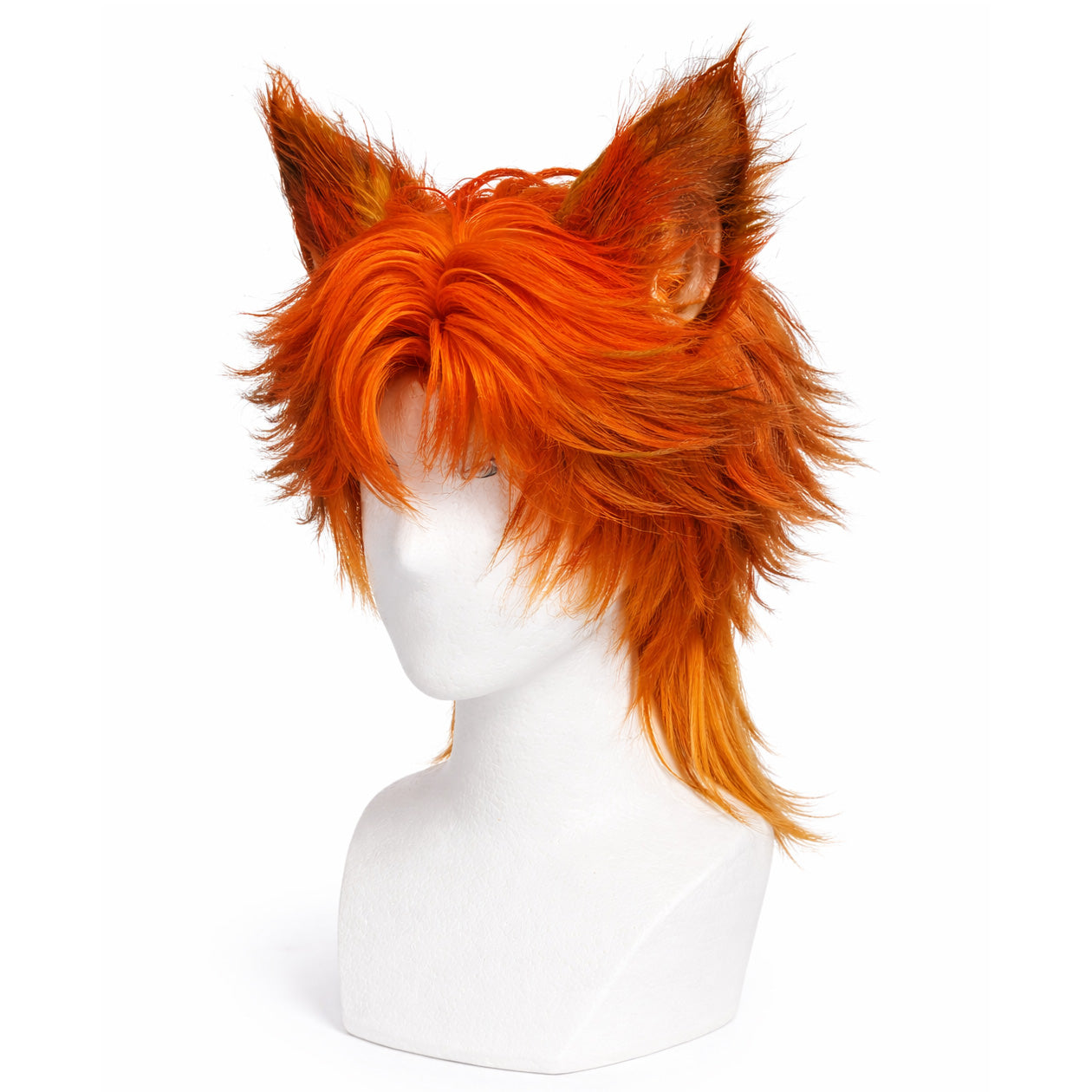 Nick Wilde wig displayed on mannequin for full styling showcase
