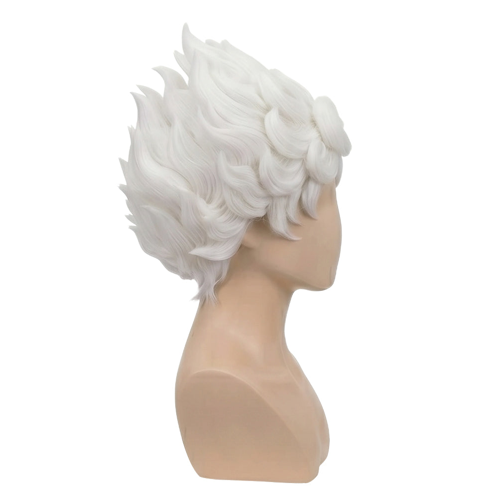 Side view showing upward-flowing shaggy waves of Luffy Gear 5 wig
