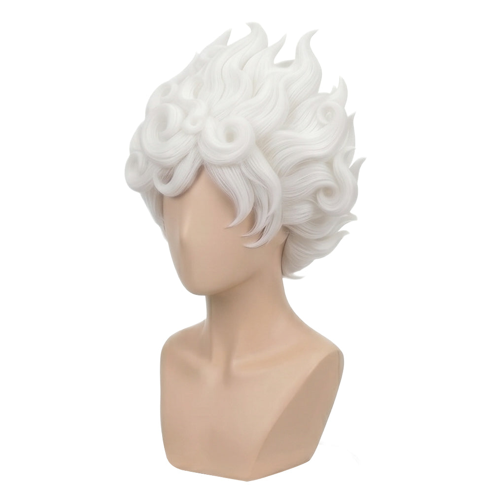 smooth, heat-resistant fibers in white for Gear 5 Luffy cosplay wig