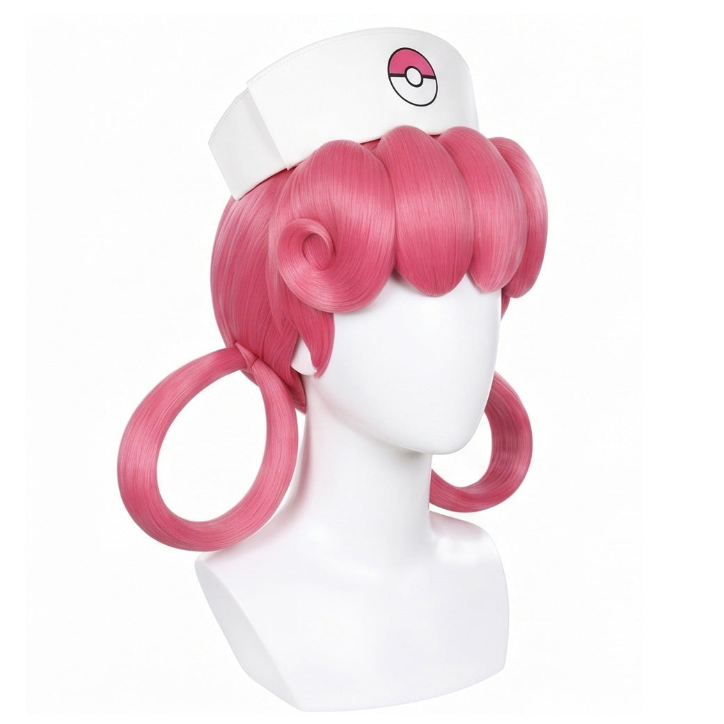 Nurse Joy wig fibers showing vibrant anime pink texture