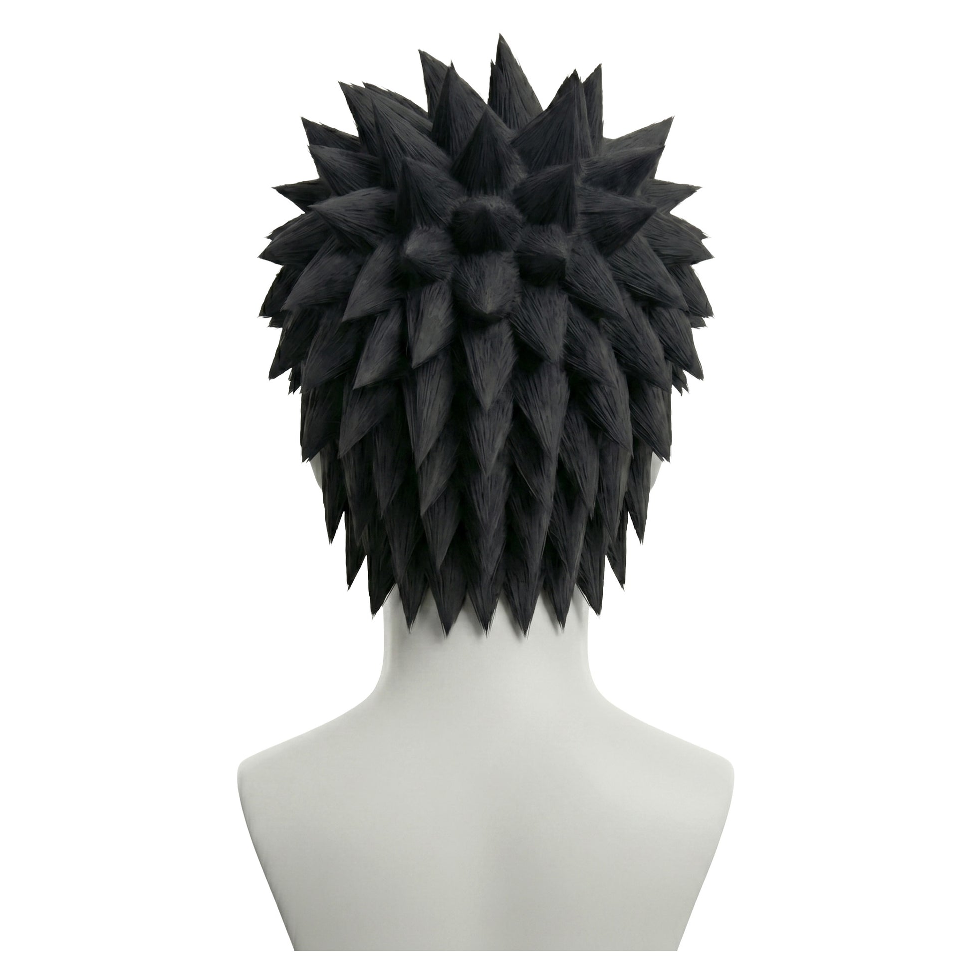 Back view of Naruto Obito Uchiha cosplay wig with layered black hair
