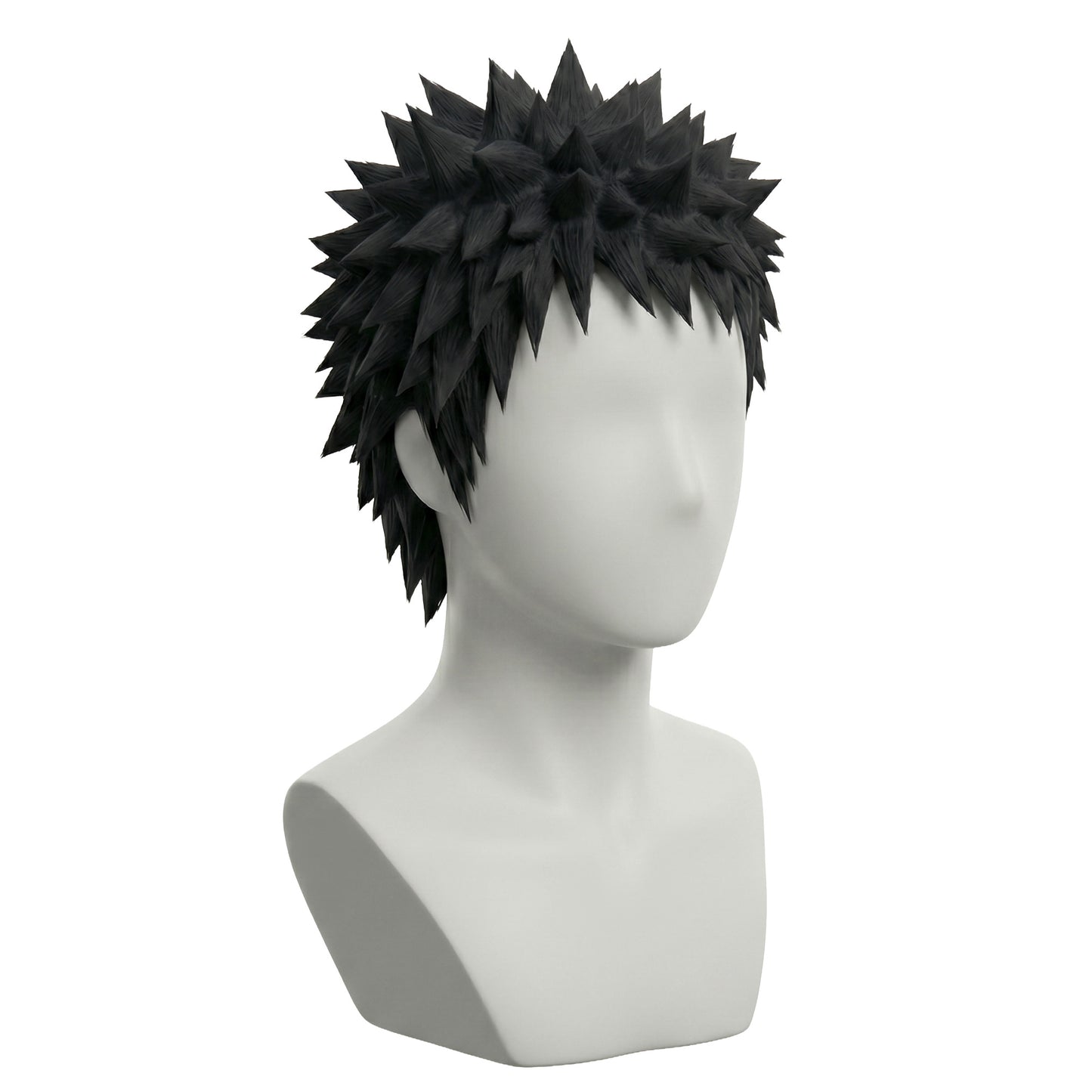 Obito Uchiha cosplay wig displayed on mannequin with pre-styled spikes