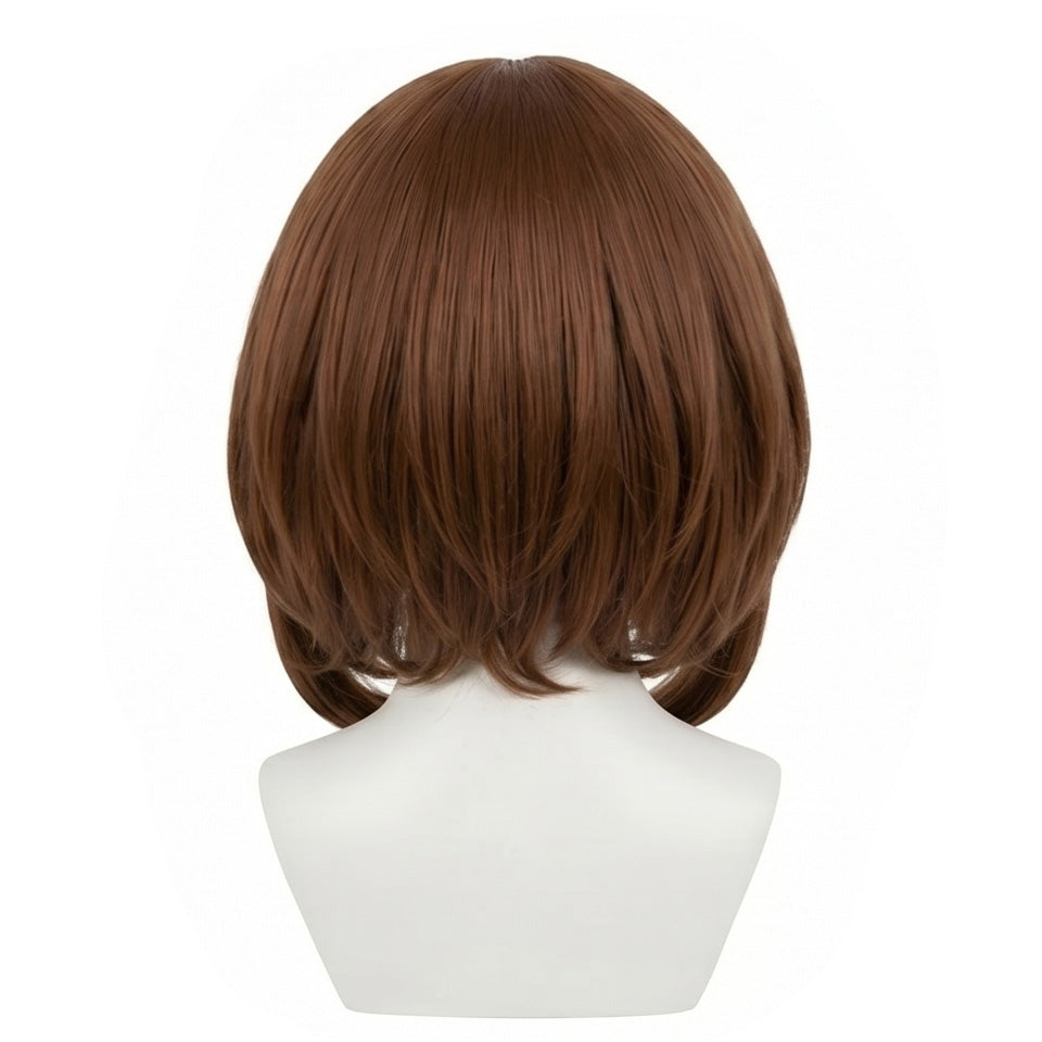 Back view of My Hero Academia Ochaco cosplay wig with unstyled fibers