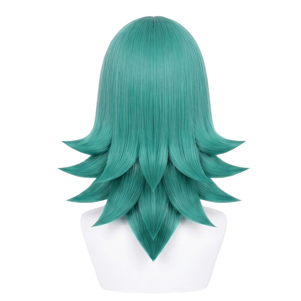 Back view of Pokémon Officer Jenny wig with sleek dark teal fibers