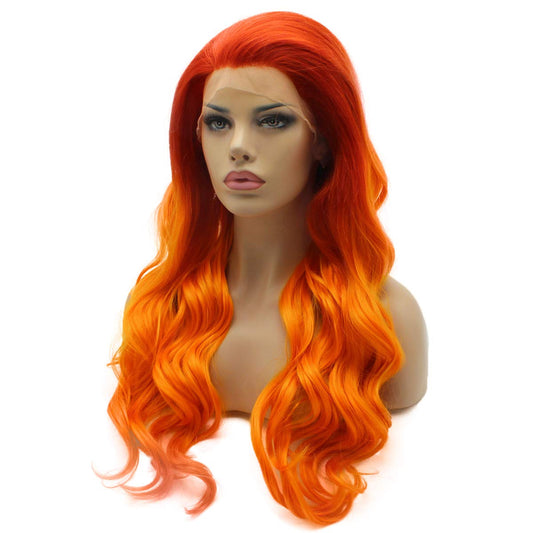 Starfire Wavy Long Wig Orange Ombre Lace Front Wig