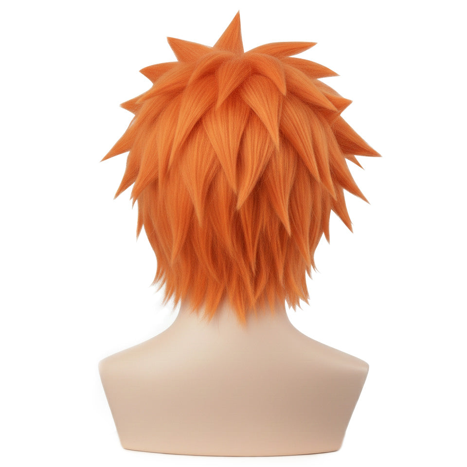 Back view of orange spiked Pain cosplay wig