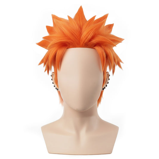 Front view of Pain cosplay wig with hand-styled orange spikes