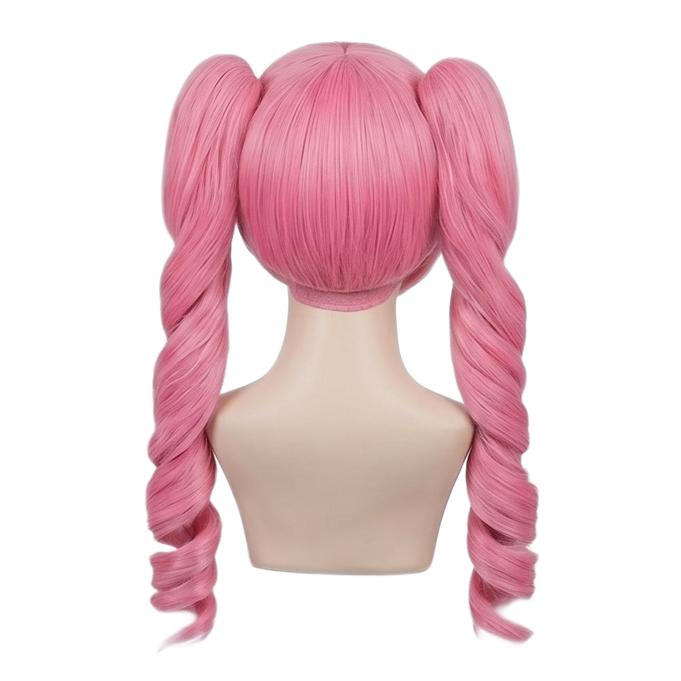 Back view of basic Perona cosplay wig with flowing hair ready for styling