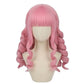 Front view of Perona cosplay wig with long waist-length light pink curls