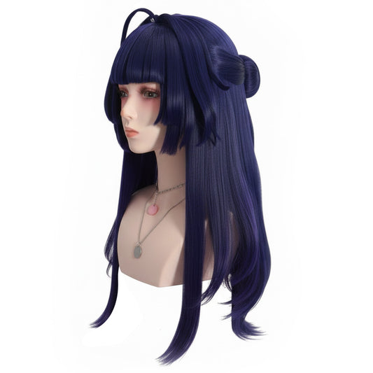 Side view of premium Raiden Mei wig with layered styling