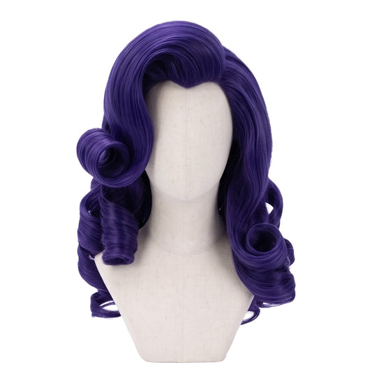 Rarity My Little Pony cosplay wig featuring signature purple curls and a voluminous, wavy hairstyle, front view