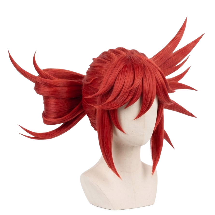 Handmade Riyo Reaper cosplay wig displayed on mannequin with anime-accurate styling