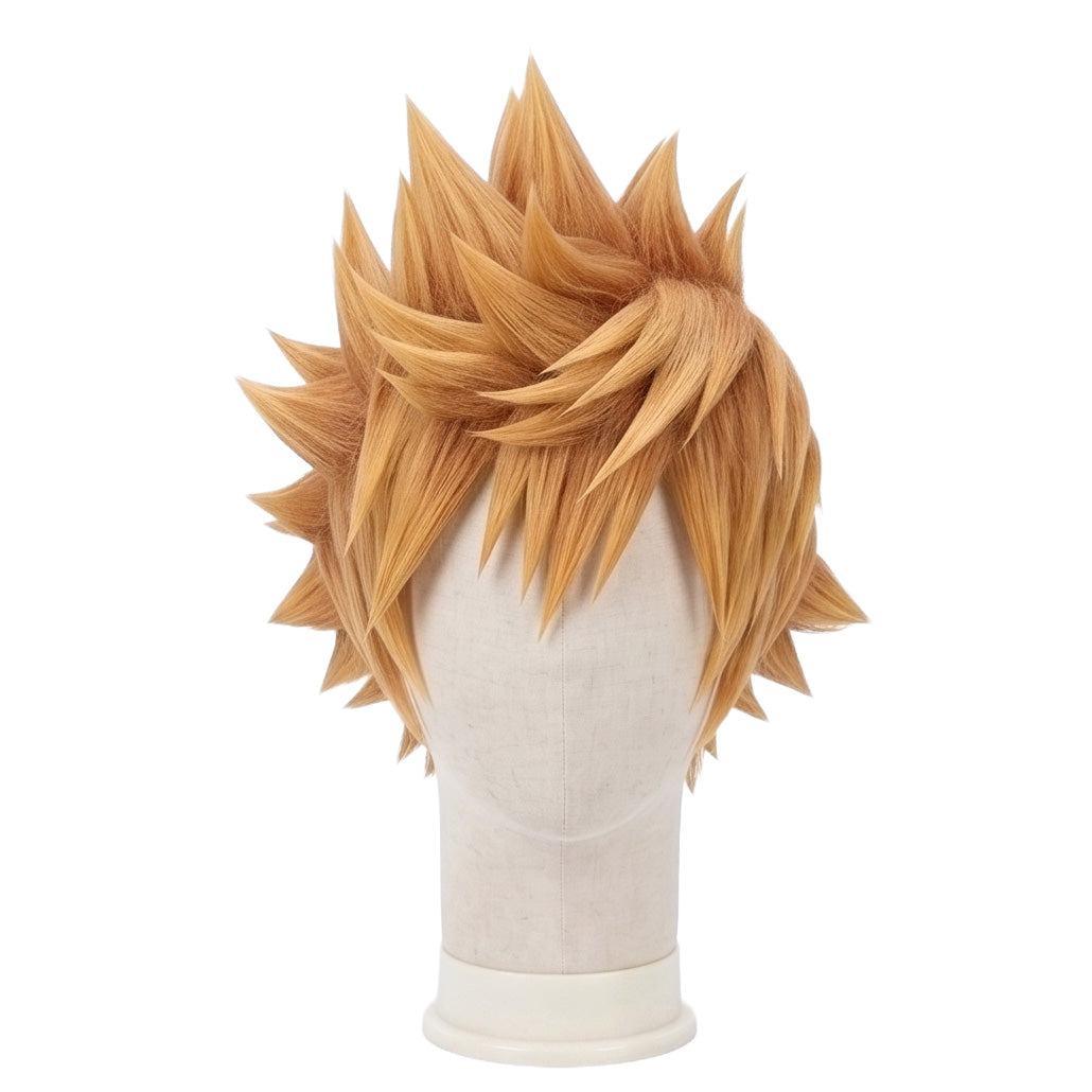 Roxas Wig from Kingdom Hearts featuring a handcrafted blonde spiky anime hairstyle with signature windswept spikes swept to the right side of the head