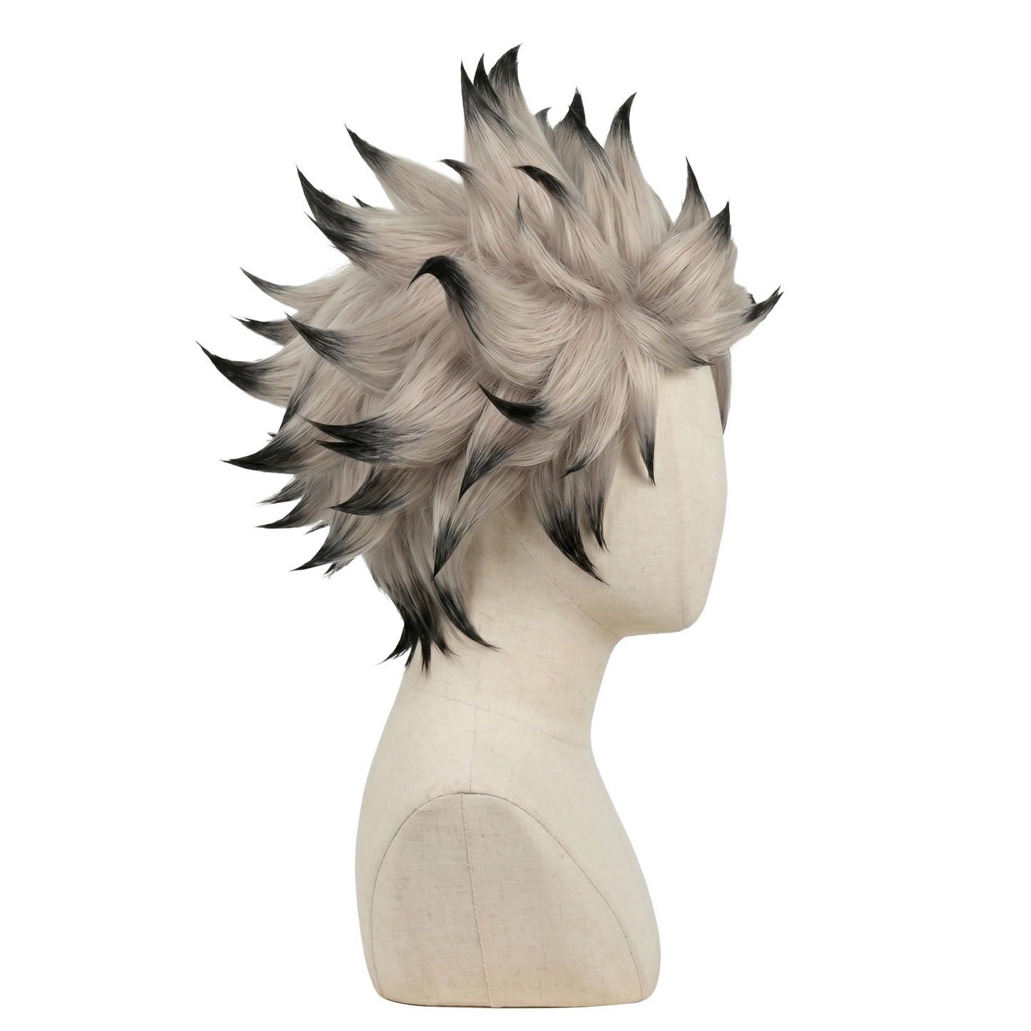 Side view of Gachiakuta Rudo wig showing black-tipped spikes