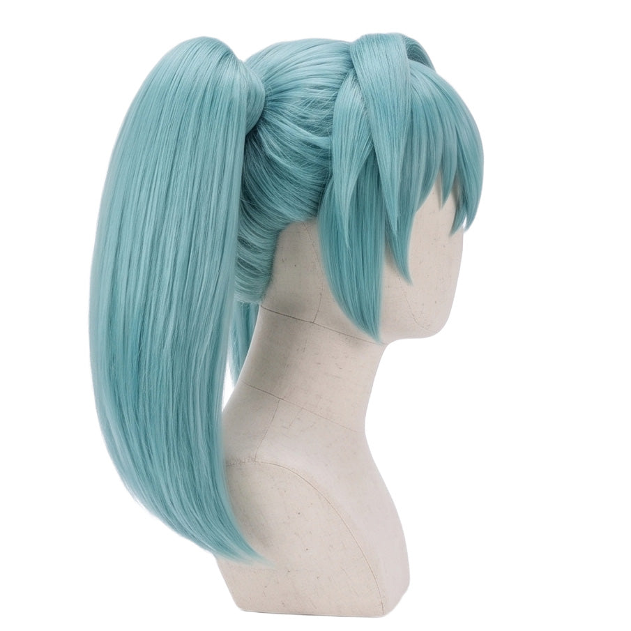 Side view of Bakugan Runo Misaki light blue basic cosplay wig