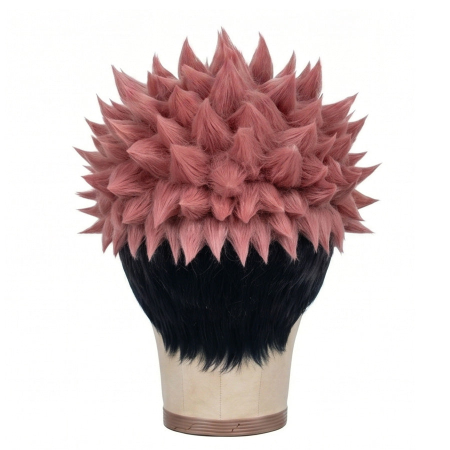 Back view of Ryomen Sukuna cosplay wig with short layered pink hair