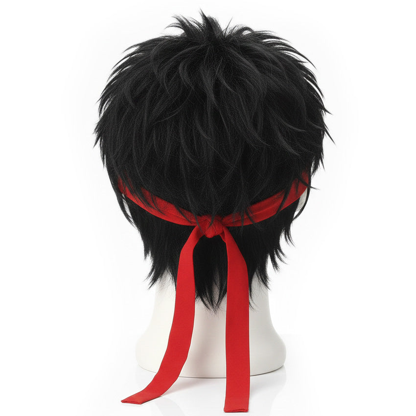 Back view of layered Ryu cosplay wig with realistic volume
