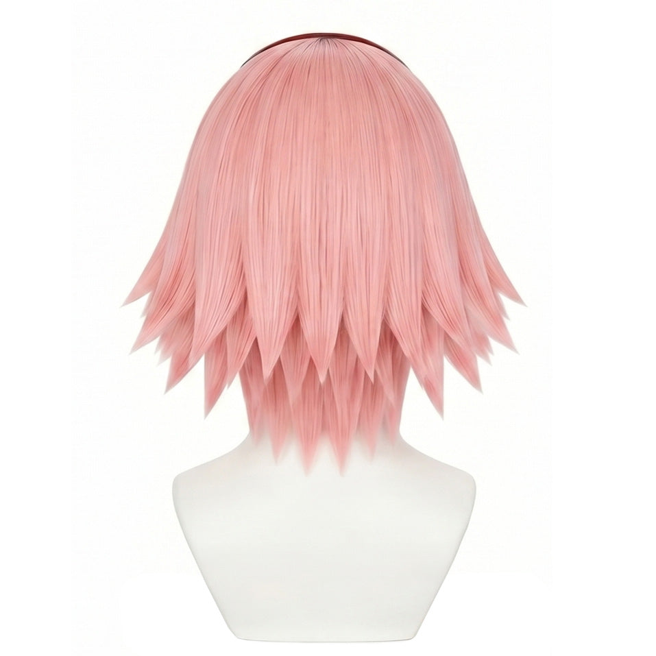 Back view of Naruto Sakura wig with smooth straight styling