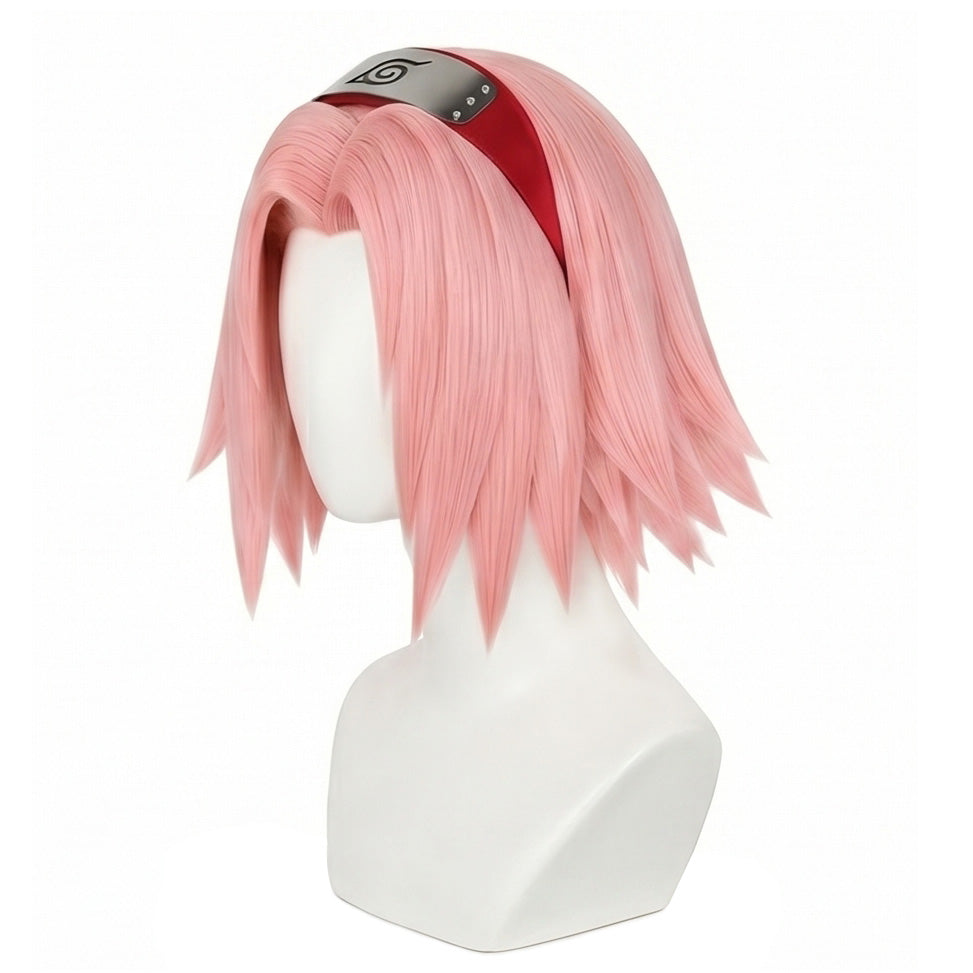 Sakura Haruno wig displayed on mannequin with anime-accurate shape