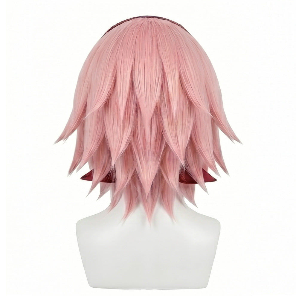 Back view of short layered Sakura cosplay wig