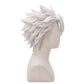 Right side view of Sanemi Shinazugawa wig featuring long spiky silver-white hair, textured ruffled layers, and the distinctive Demon Slayer character hairstyle