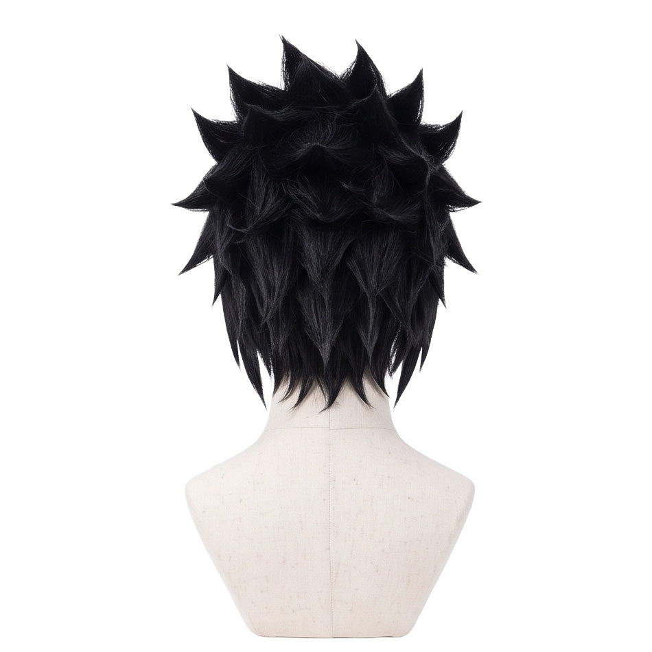 Back view of Sasuke Uchiha cosplay wig with unstyled fibers