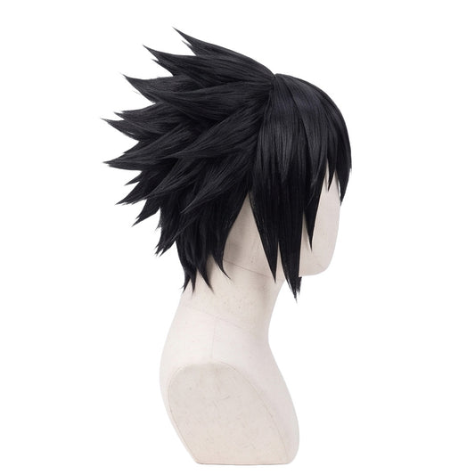 Side view of Naruto Sasuke black basic cosplay wig