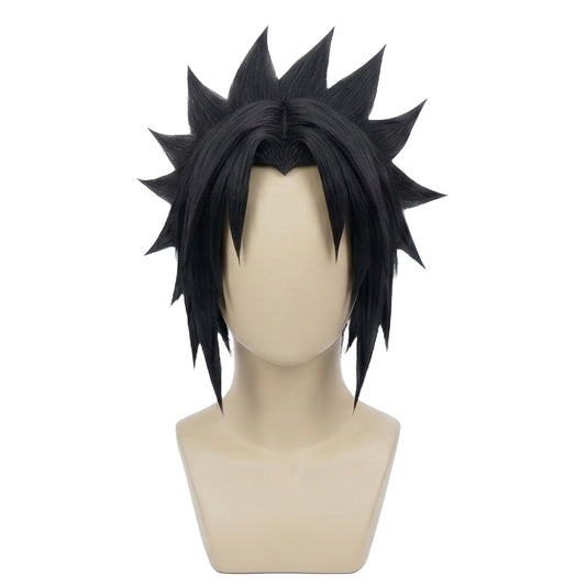 Front view of Sasuke Uchiha cosplay wig with layered anime spikes