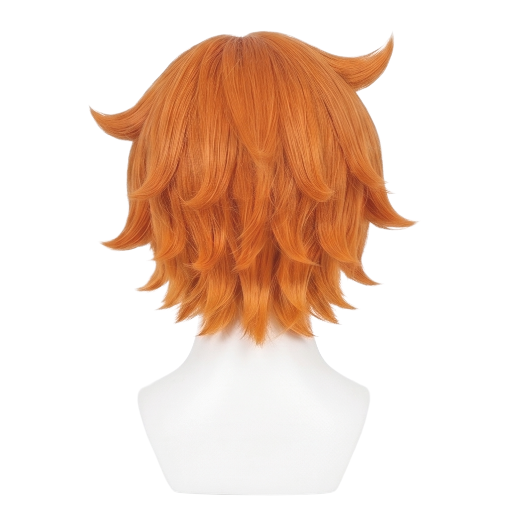 Back view of short orange Scott Pilgrim cosplay wig