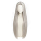 Front view of long silver Sephiroth cosplay wig on mannequin