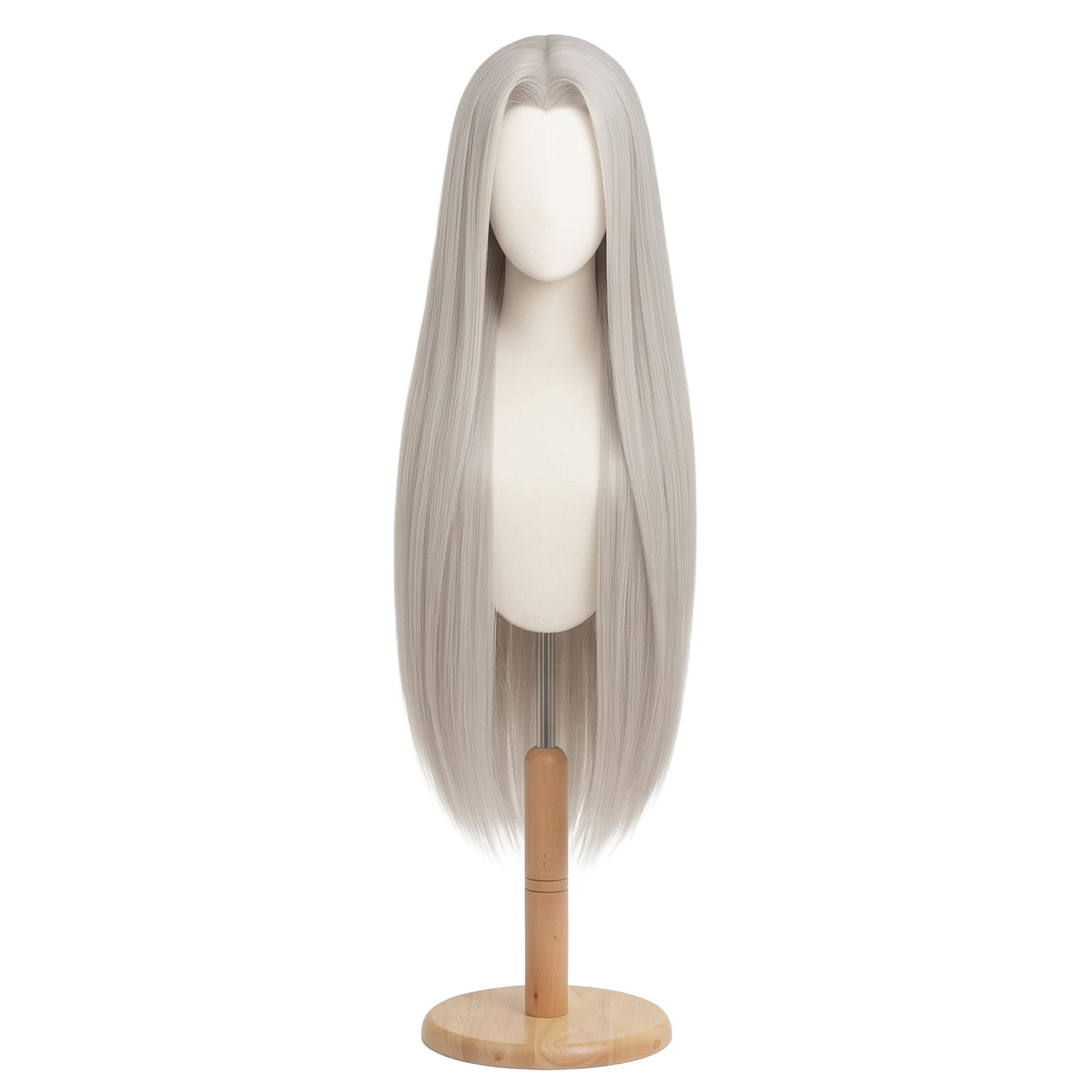 Front view of Sephiroth cosplay wig with long silver hair from Final Fantasy
