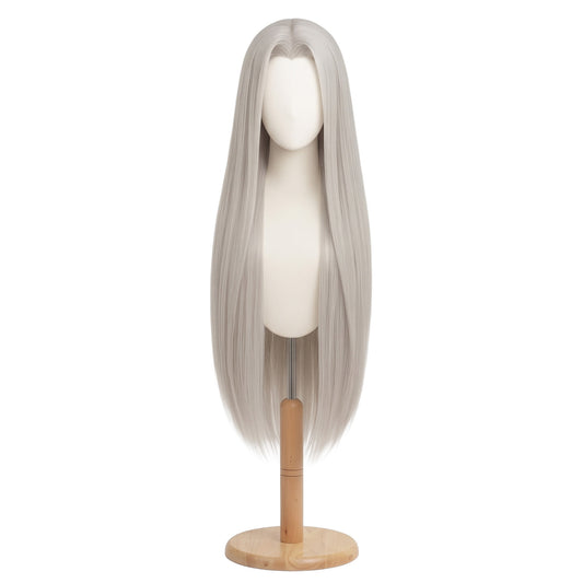 Front view of Sephiroth cosplay wig with long silver hair from Final Fantasy