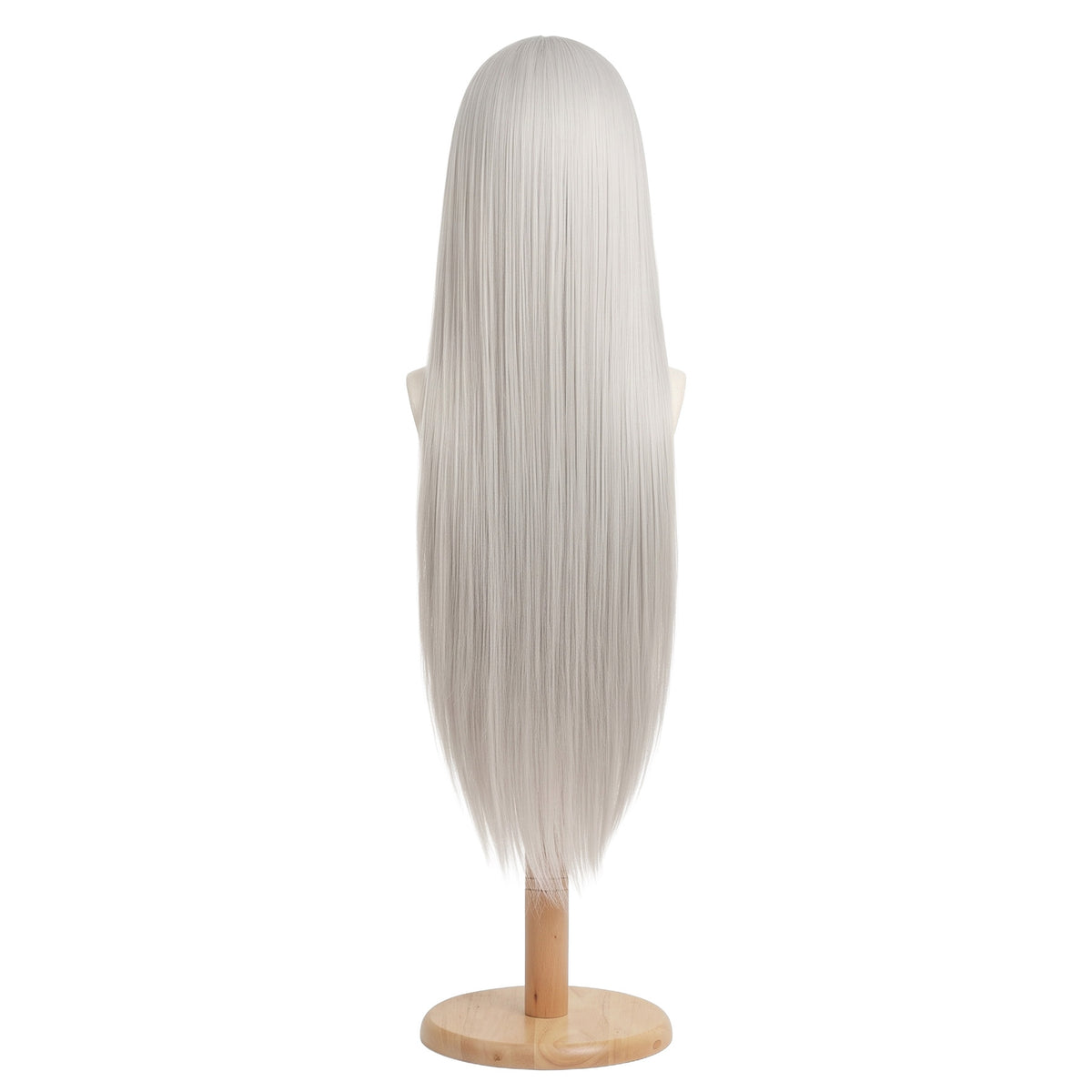 Back view of Sephiroth long flowing silver cosplay wig