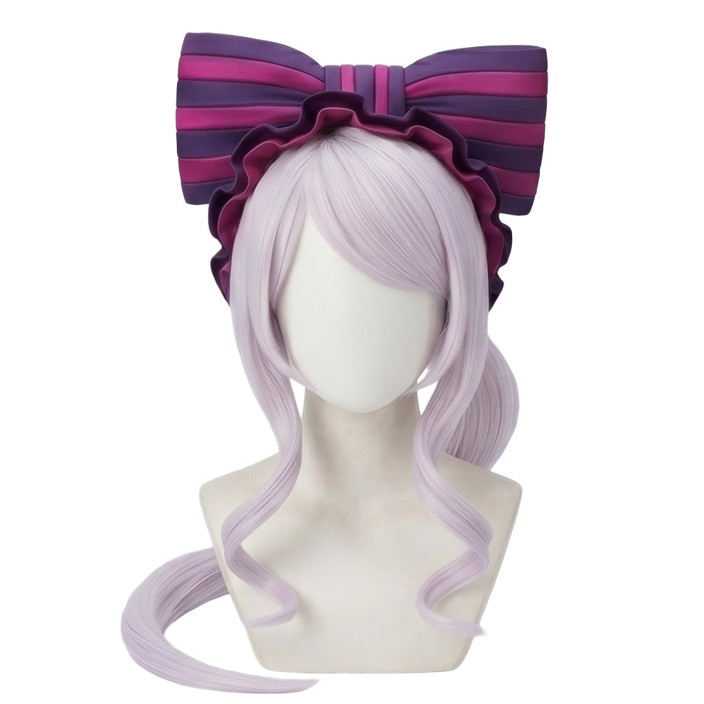 Front view of Shalltear Bloodfallen cosplay wig with long silver ponytail