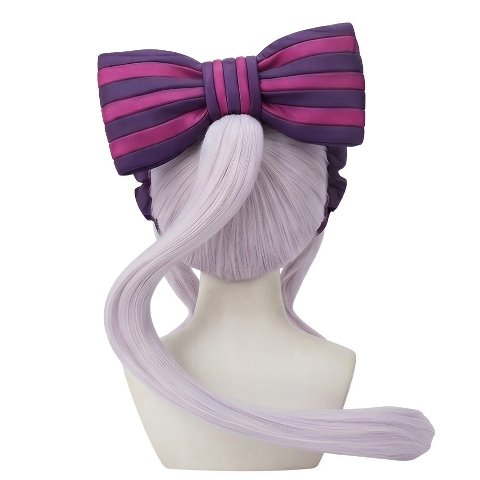 Back view of Shalltear Bloodfallen wig with flowing silver hair