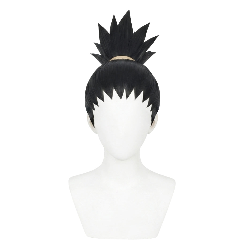 Front view of Shikamaru Nara cosplay wig with spiky ponytail