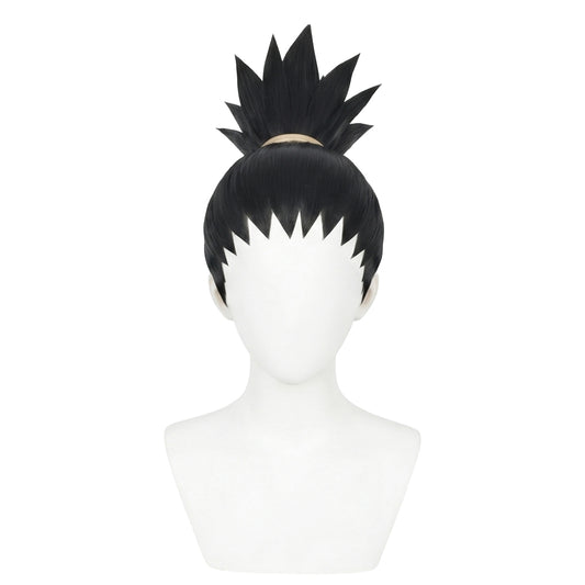 Front view of Shikamaru Nara cosplay wig with spiky ponytail