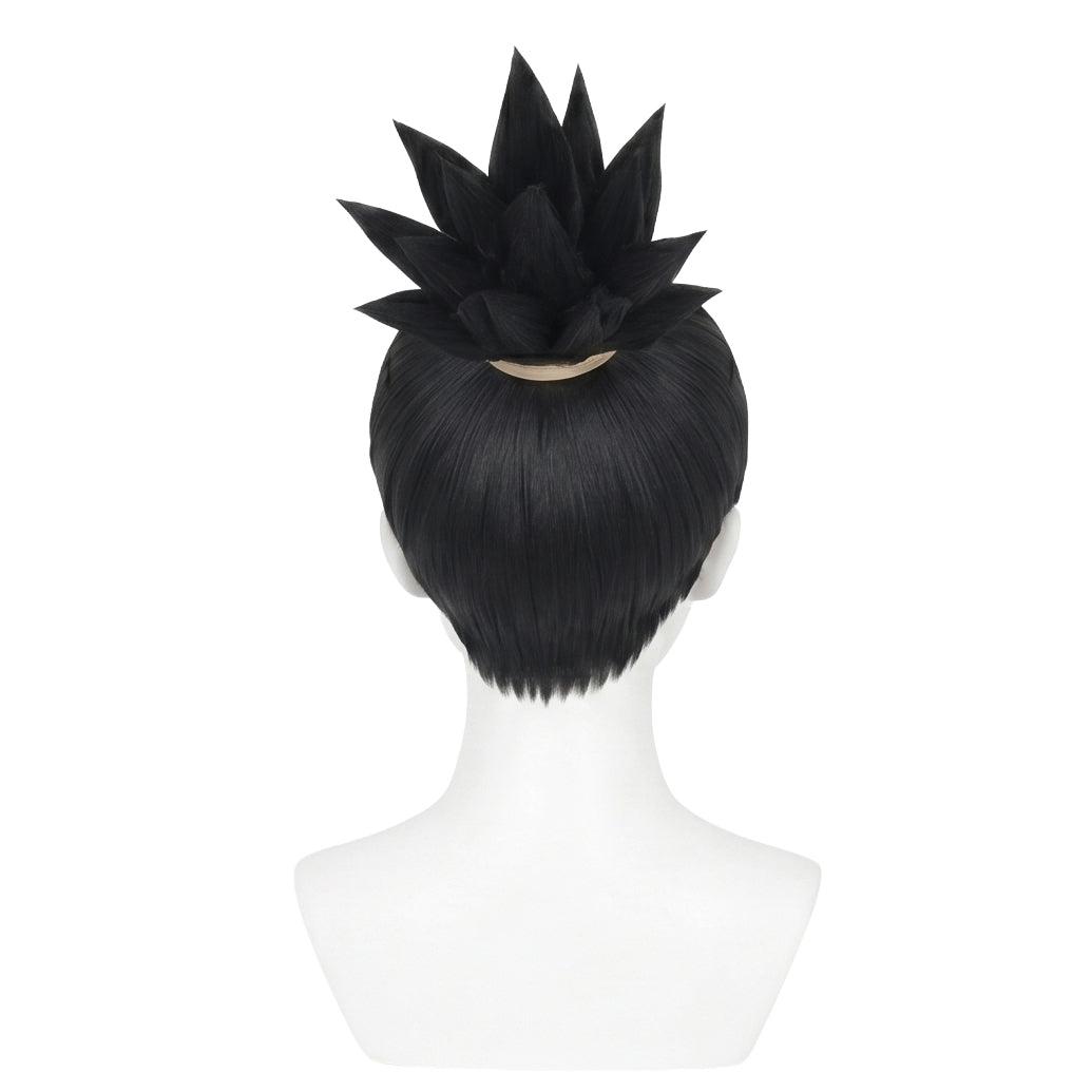 Back view showing spiky ponytail and layered hair of Shikamaru wig