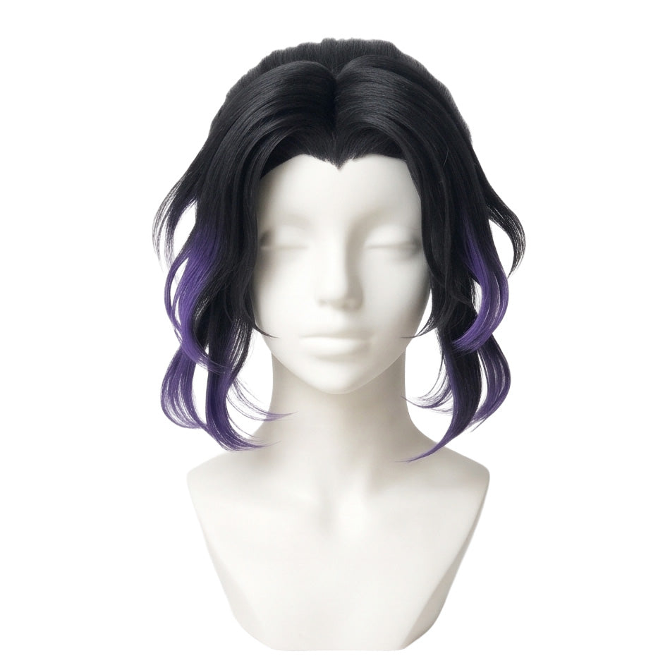 Black and purple anime cosplay wig inspired by Shinobu Kocho from Demon Slayer