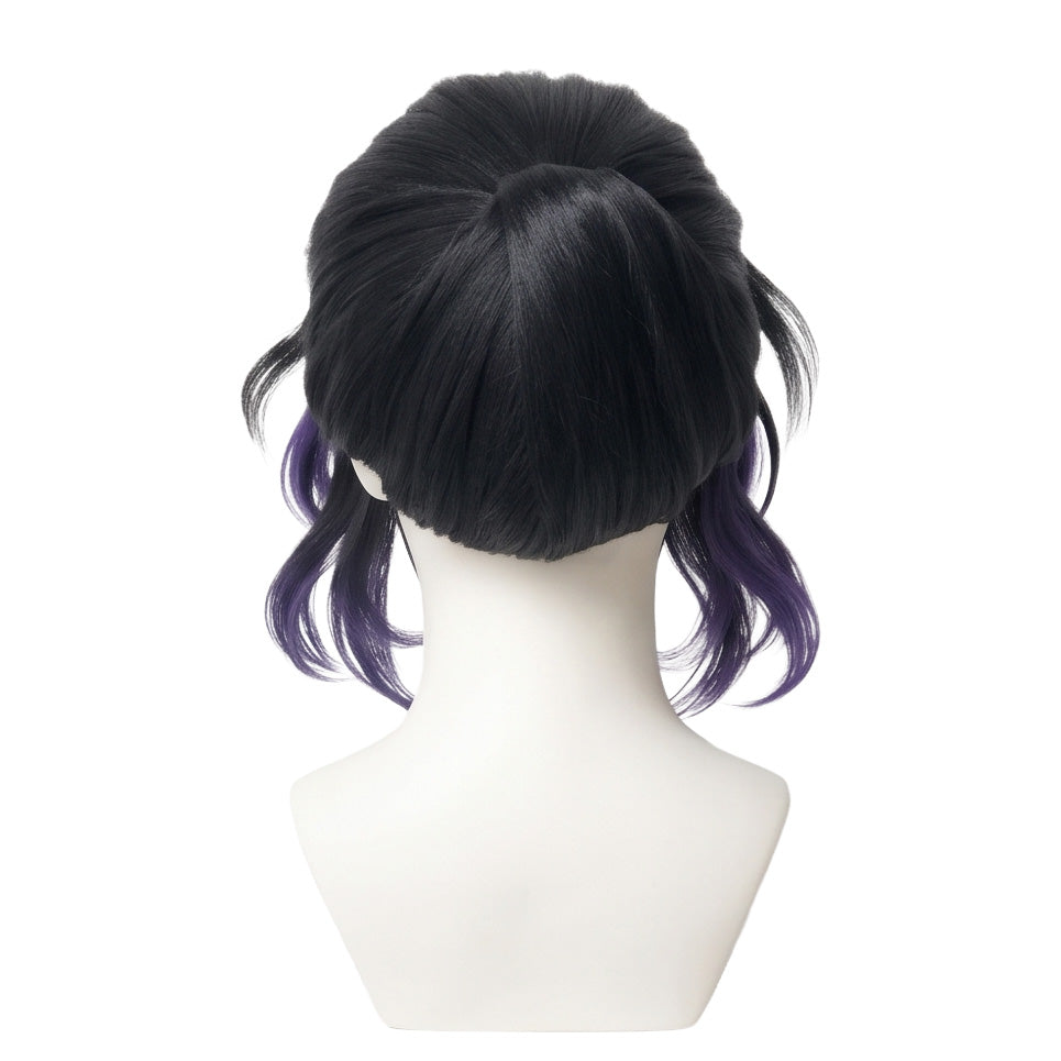 Back view of Shinobu Kocho long black purple cosplay wig