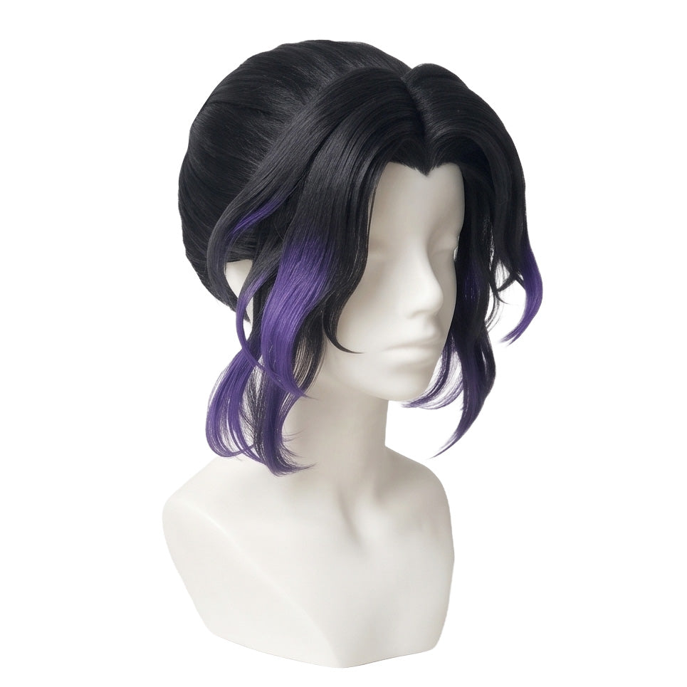 Three-quarter view of Shinobu Kocho black to purple ombre basic cosplay wig