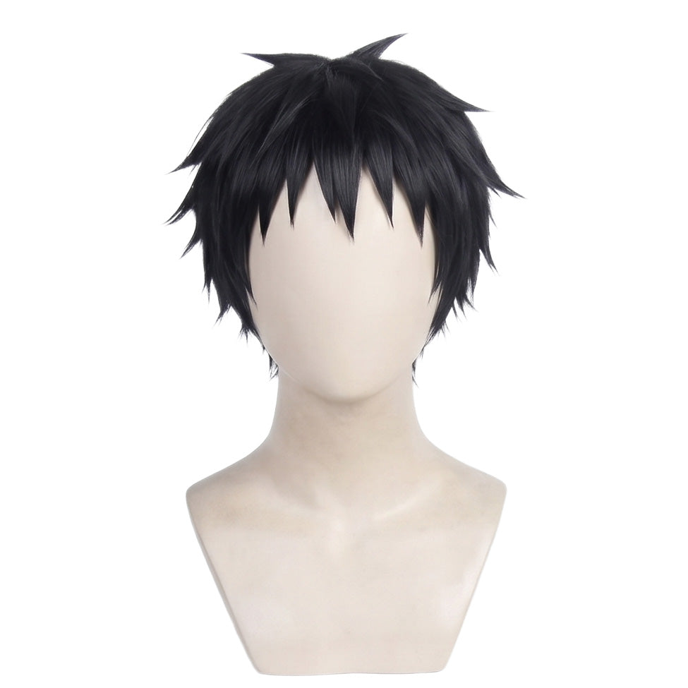 Black anime cosplay wig inspired by Shinra Kusakabe from Fire Force