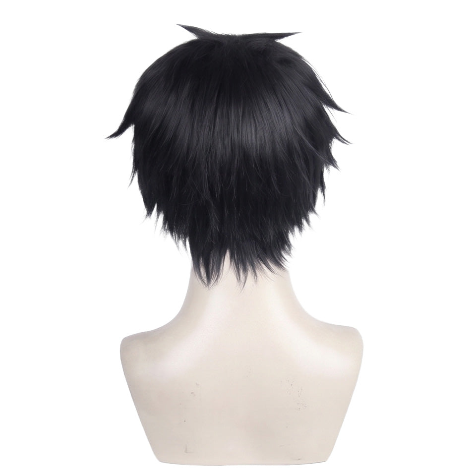 Back view of short spiky Shinra Kusakabe cosplay wig base