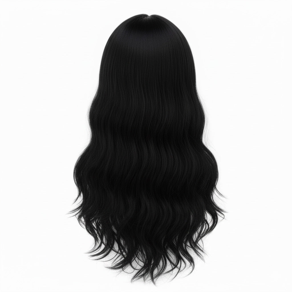 Back view of unstyled Aizawa wig before trimming and shaping