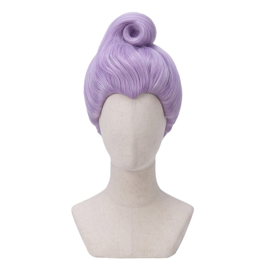 Front view of Fairy Godmother cosplay wig with light purple curled hair