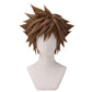 Front view of Sora Kingdom Hearts cosplay wig with brown spiky hair