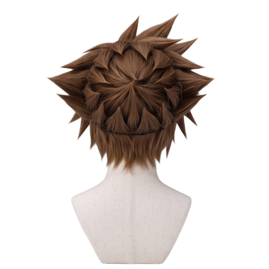 Back view of Kingdom Hearts Sora cosplay wig with textured hairstyle
