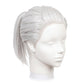 3/4 view of Tengen Uzui cosplay wig displaying voluminous silver-white hair swept away from the face, layered sides, and a long tapered ponytail