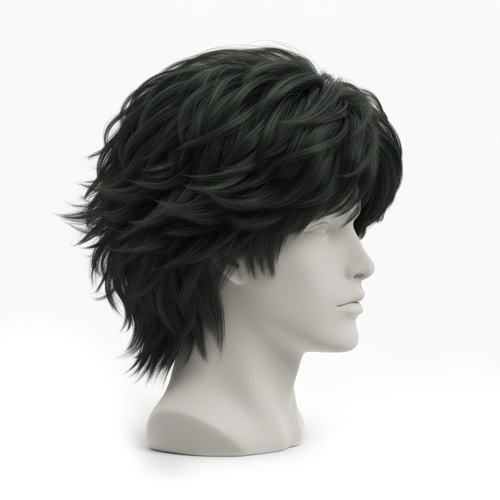 Side view of designer Spike cosplay wig inspired by Cowboy Bebop