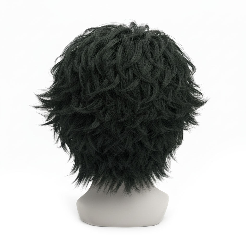 Back view of Spike Spiegel wig showing natural texture and shape